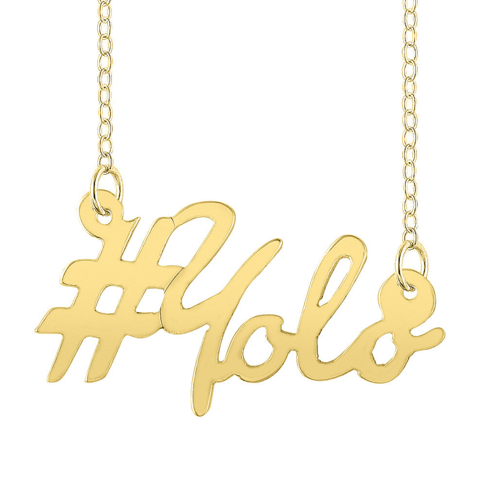 Gold Personalized Script Hashtag Necklace 2