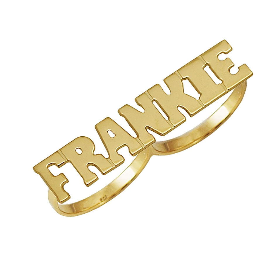 Buy 14K Solid Gold Handmade Personalized Two Finger Name Ring Fine Jewelry  NR40 Online in India - Etsy
