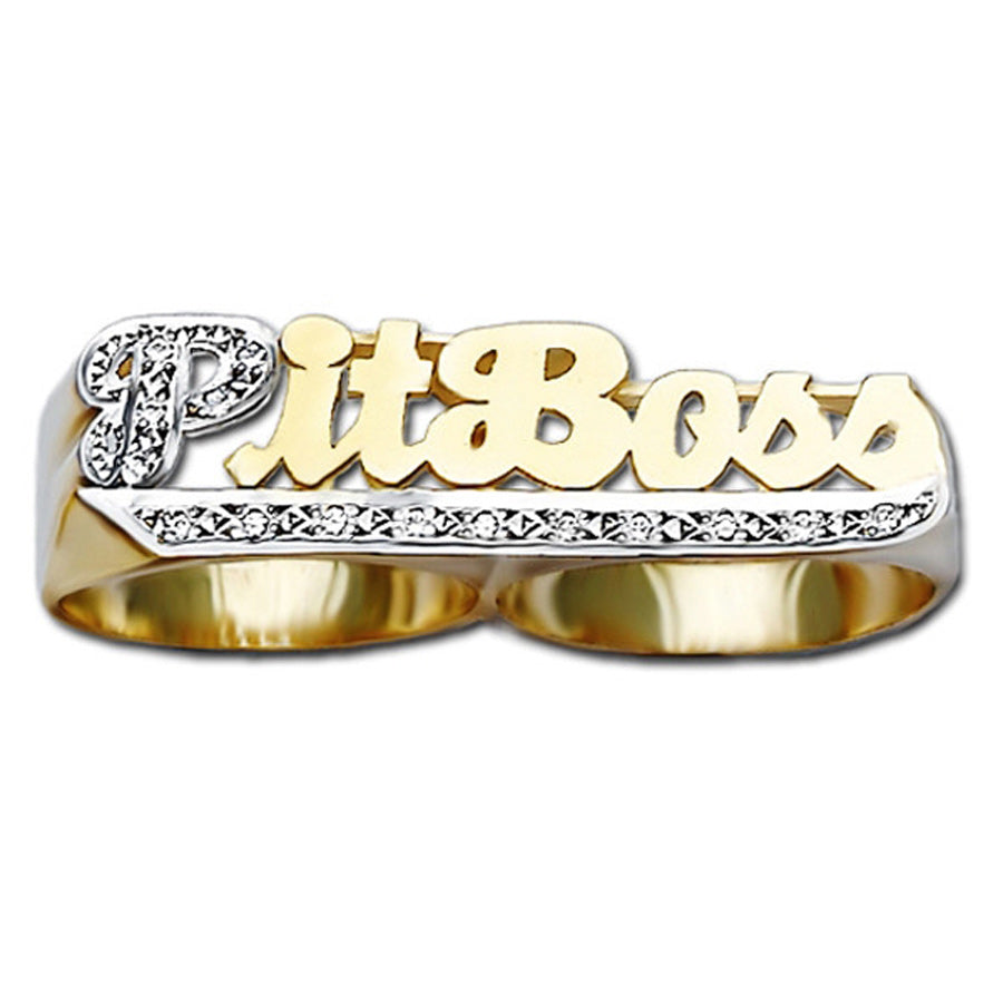 Two Finger Name Ring with Diamonds