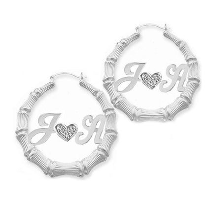 Two Initials and Heart Bamboo Hoop Earrings 2