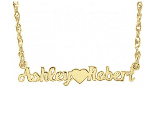 Mini Nameplate Necklace-Two Names and Heart