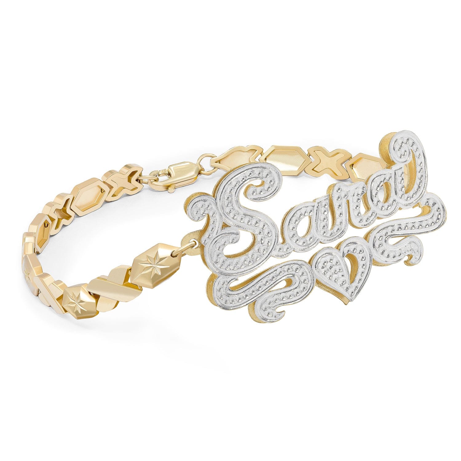Double Plated Hearts and Kisses Name Bracelet
