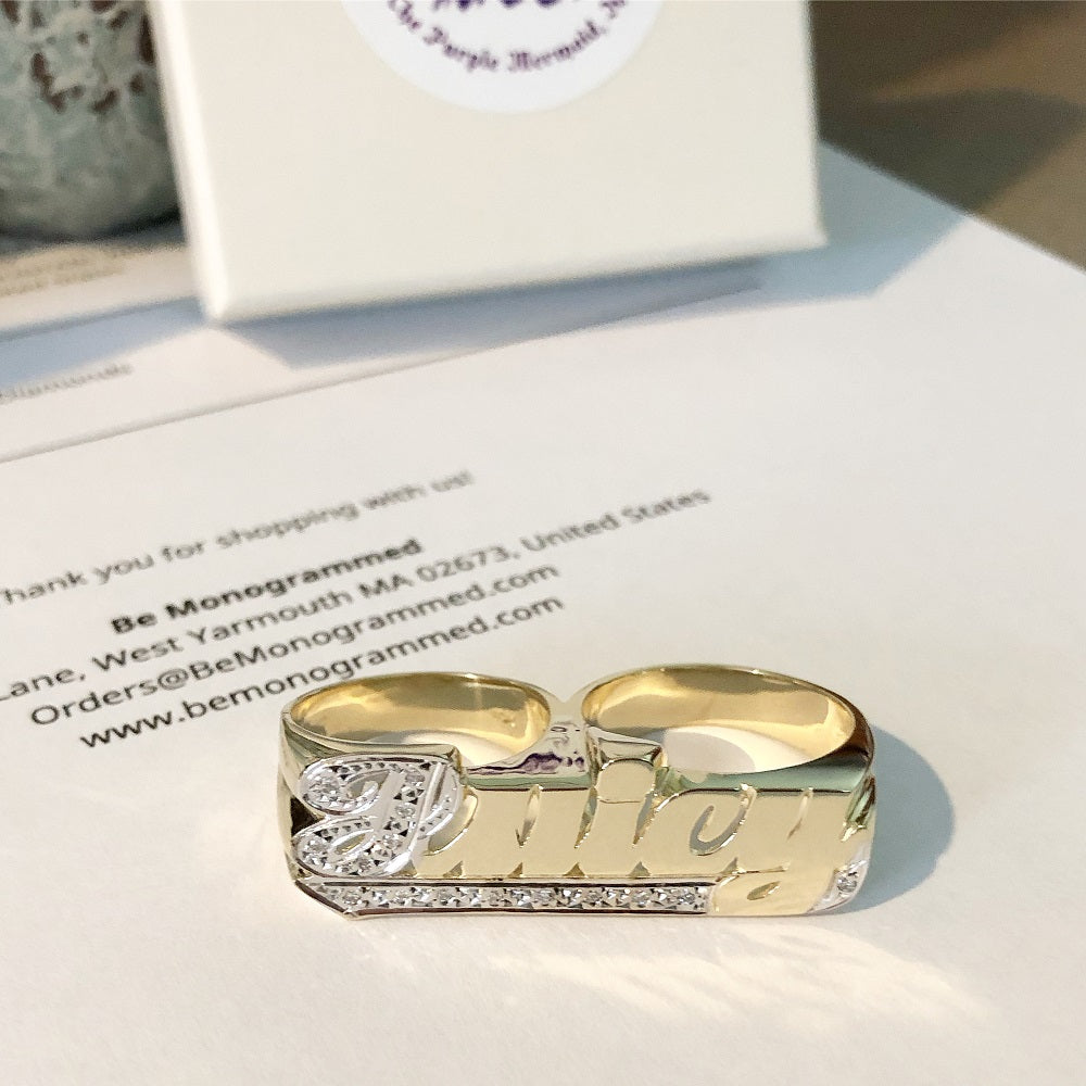 Two Finger Name Ring with Diamonds – Be Monogrammed