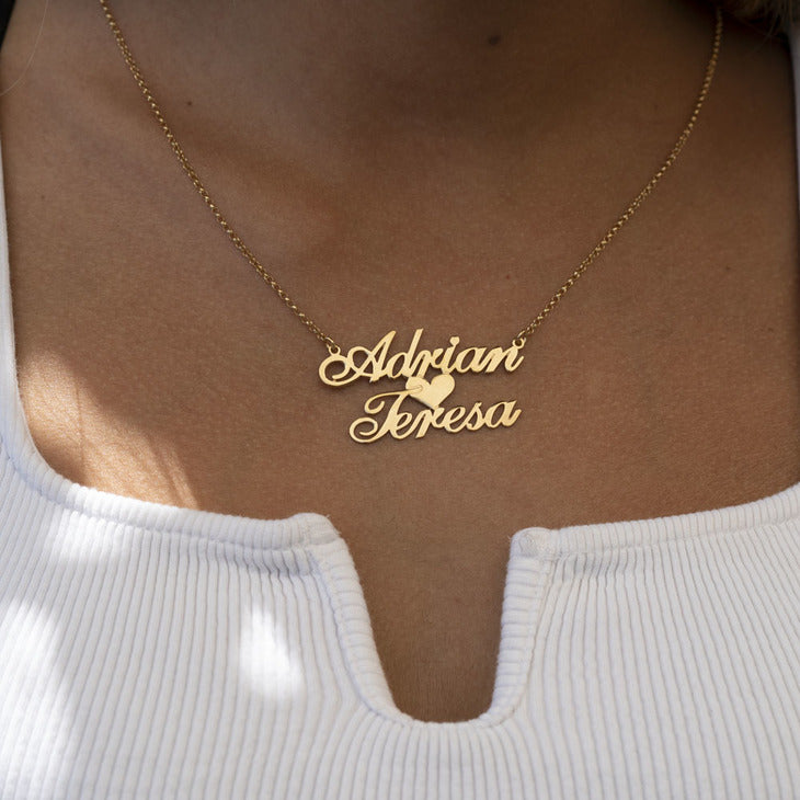 Gold Two Names and Heart Necklace – Be Monogrammed