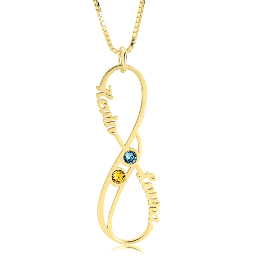 vertical infinity name necklace with birthstone