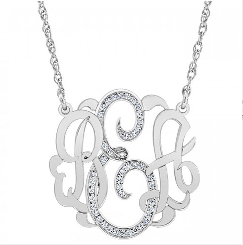 white gold diamond monogram necklace