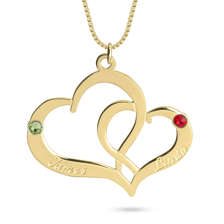 Two Hearts Name Birthstone Necklace 