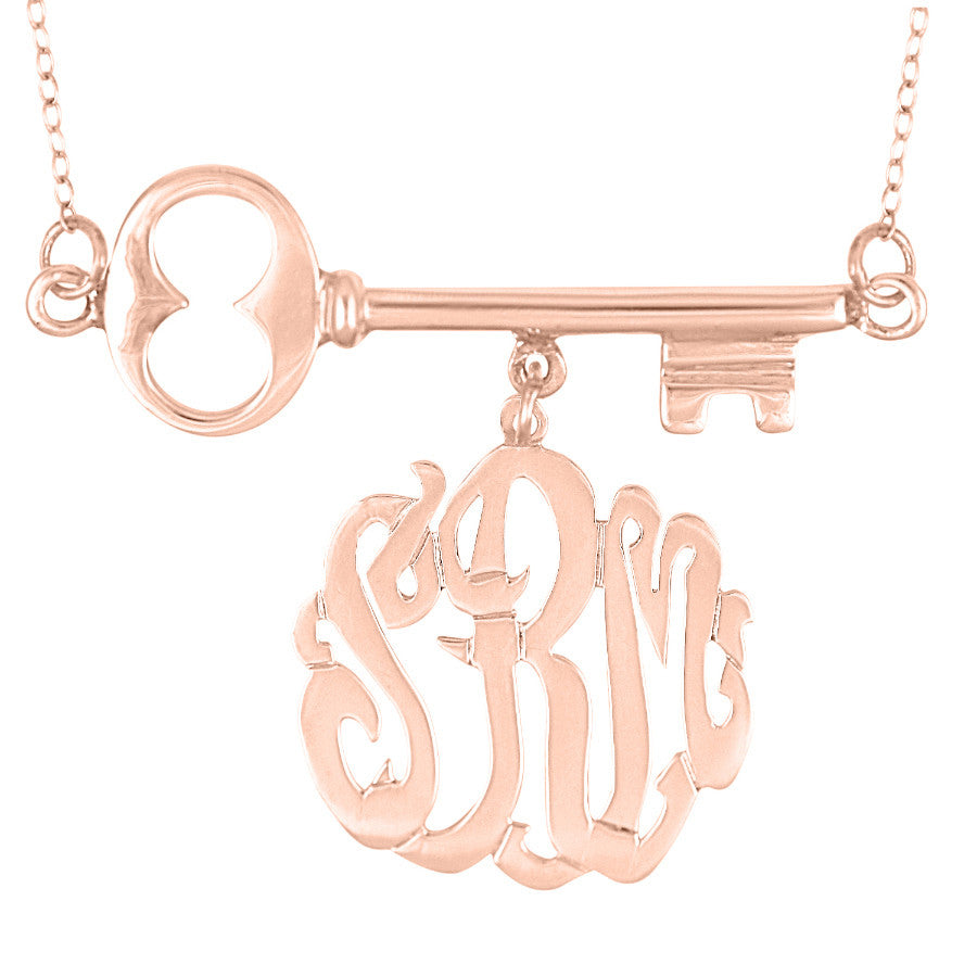 24K Rose Gold Plated Skeleton Key Monogram Necklace