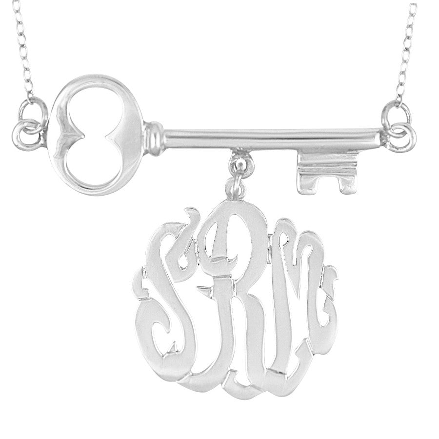 Sterling Silver Skeleton Key Monogram Necklace